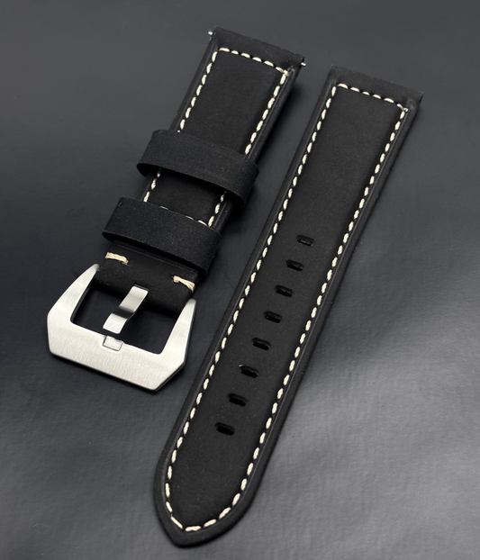 24mm Leather Band (Black–Titanium)