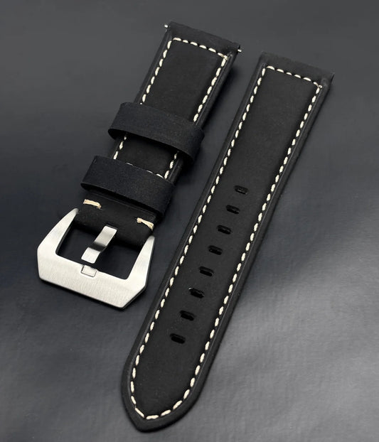 24 mm Lederband (Schwarz–Titan)