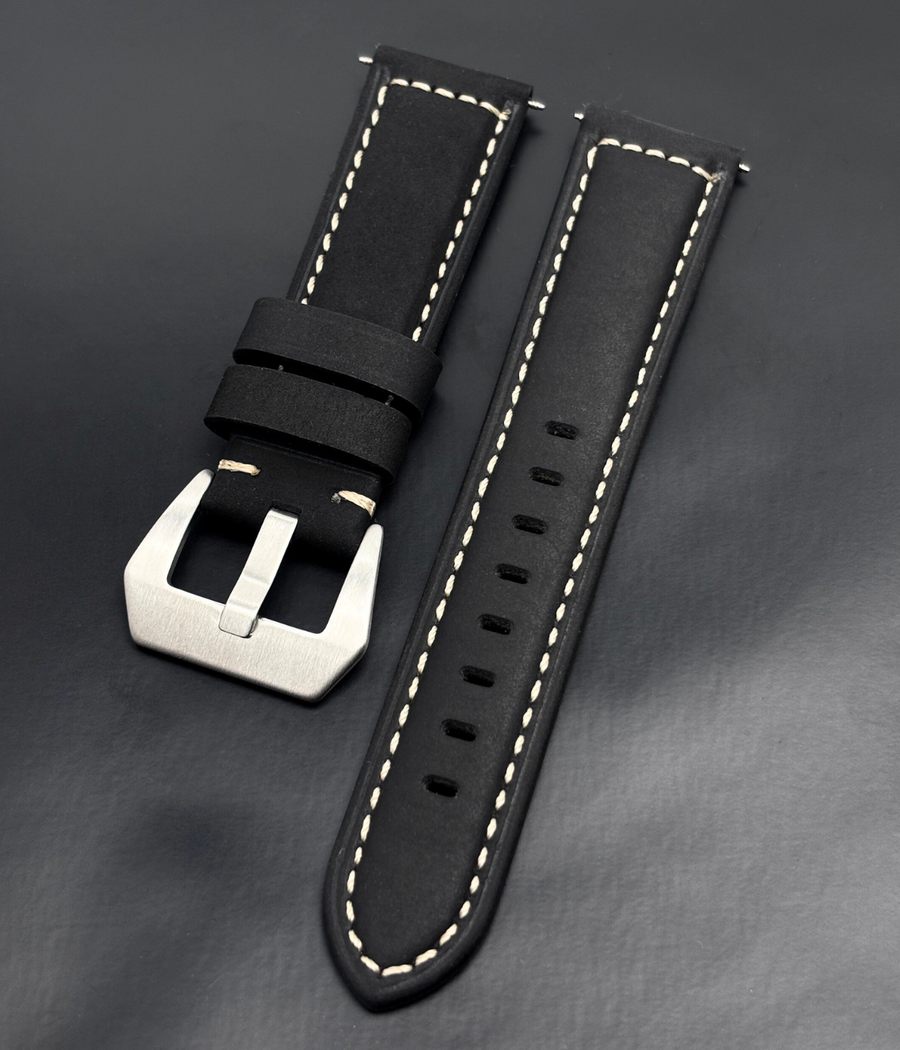 22mm Leather Strap (Black–Titanium)